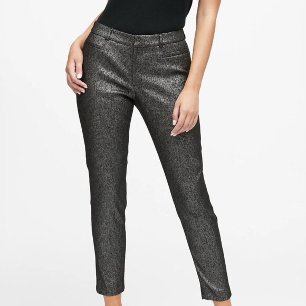 Banana Republic Modern Sloan Skinny-Fit Gray Metallic Plaid Pant- NWT- SZ 14